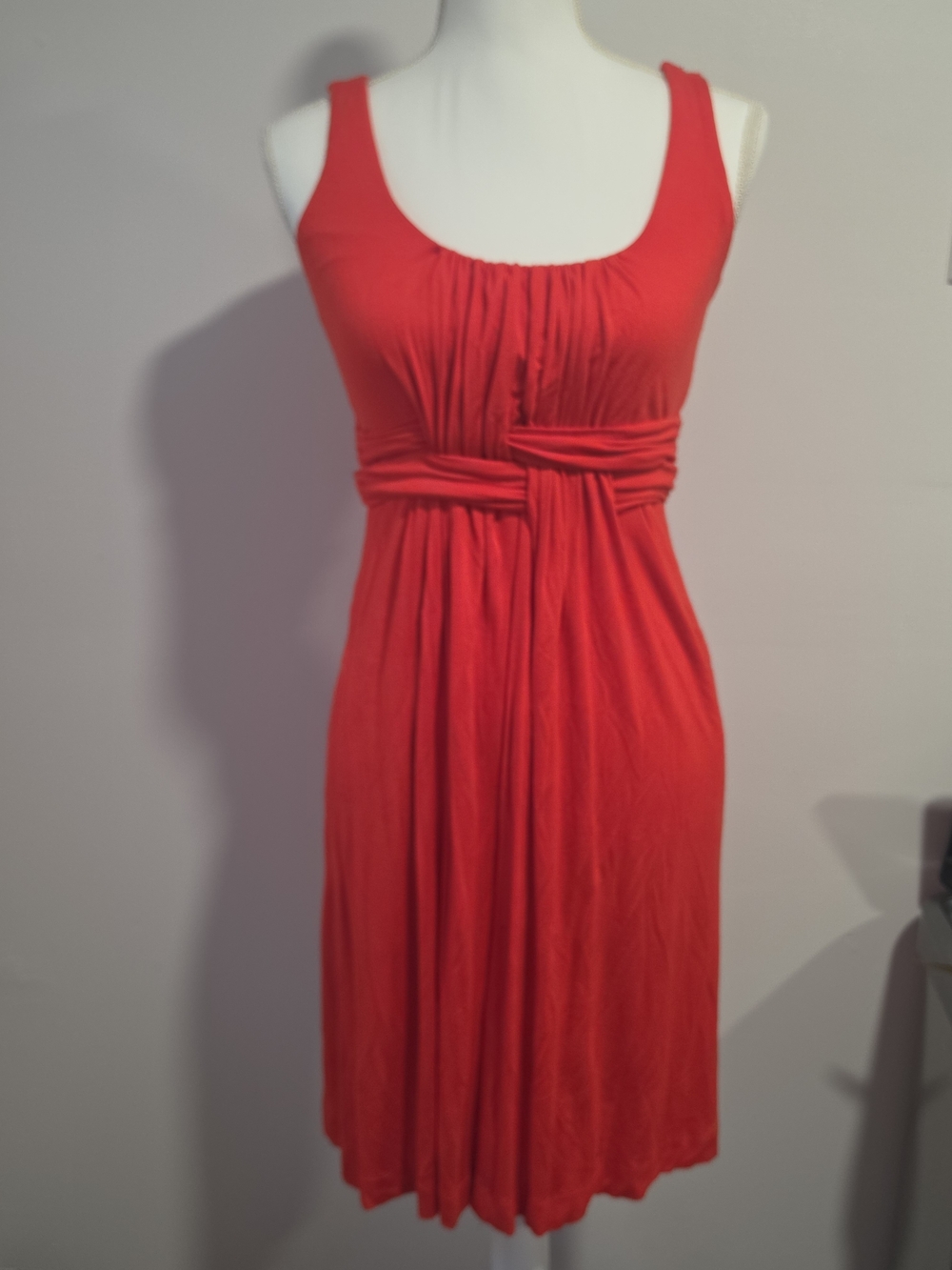 Soma Bright Red Soft Sleeveless Knotted Front Midi Dress With Pockets Size XS